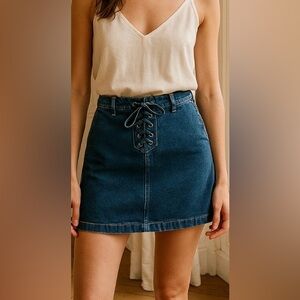 Vince Camuto lace up denim skirt
